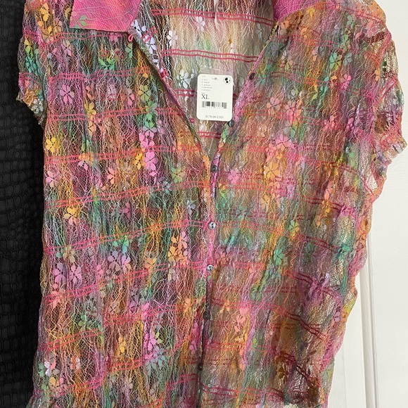 ✨Free People✨Julie Printed Lace Stretch Top Tropical Sunset Size XL. NWT🦋 - Picture 2 of 7